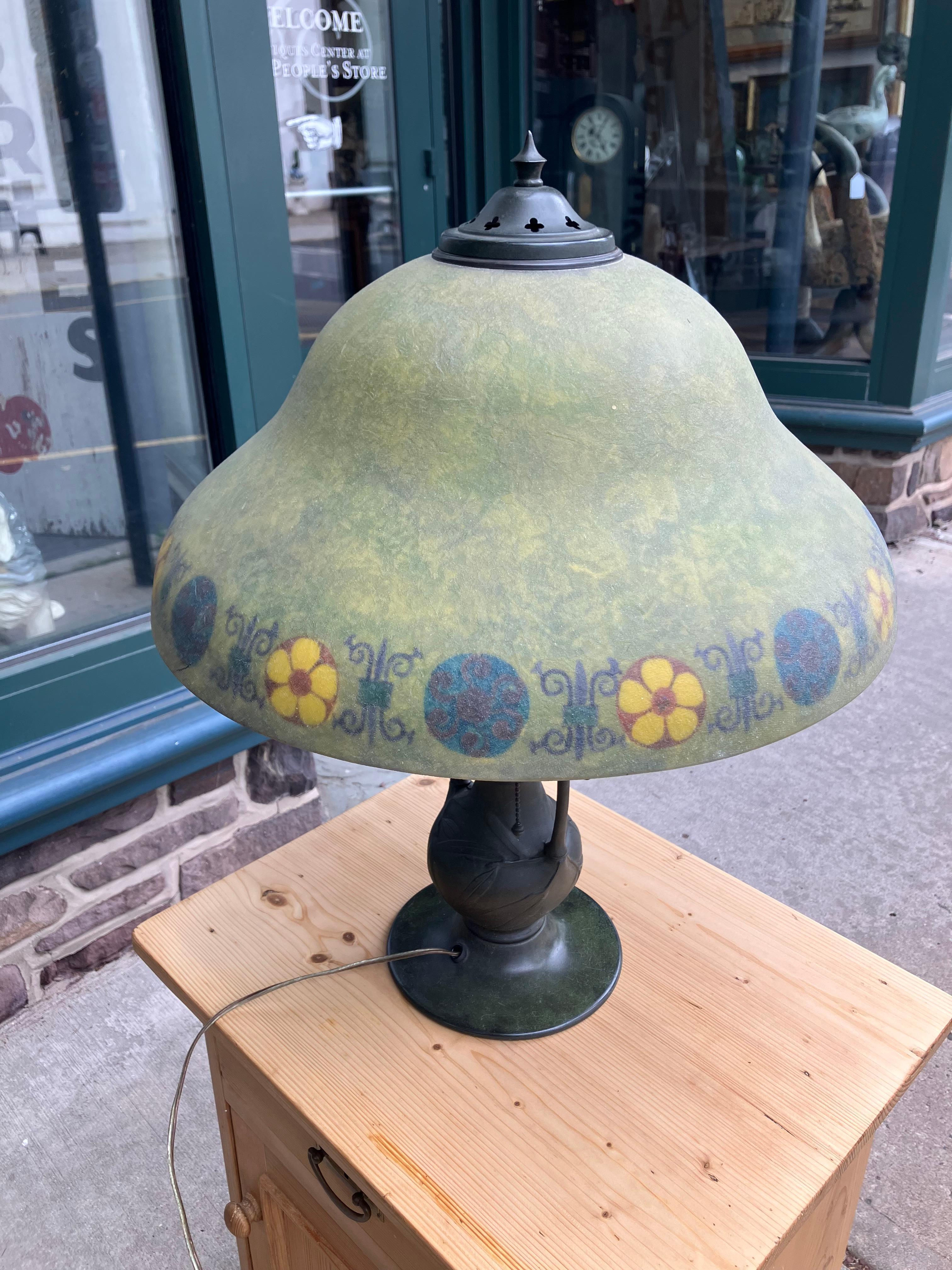 Lampada da tavolo Handel Art Nouveau in bronzo antico e vetro in vendita 4