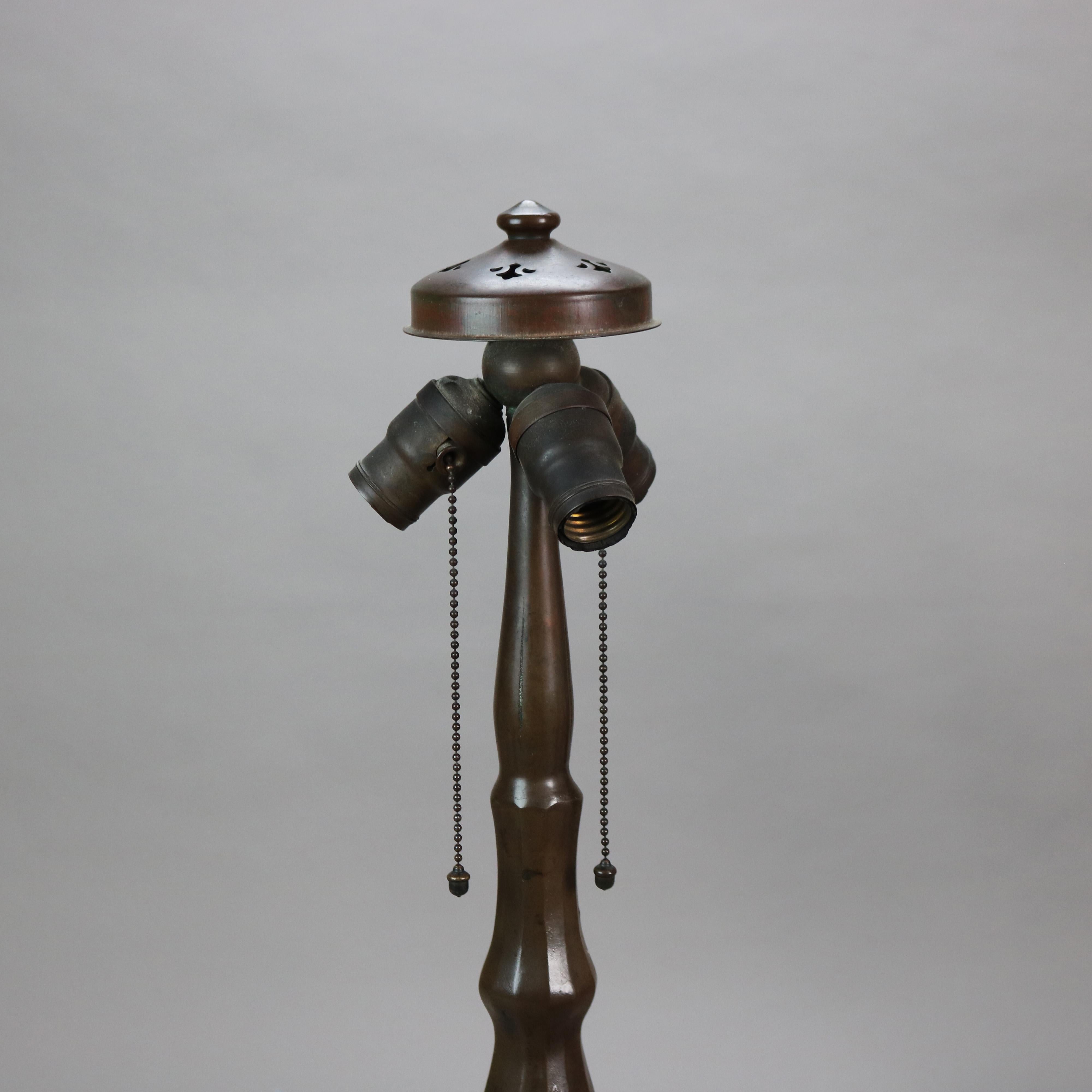 Handel Arts & Crafts Bronze Overlay Table Lamp with Painted Rose Elements c1920 3