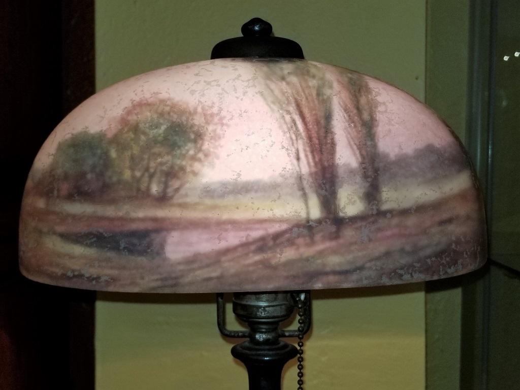Bronze Handel Boudoir Reverse or Inside Painted Lamp