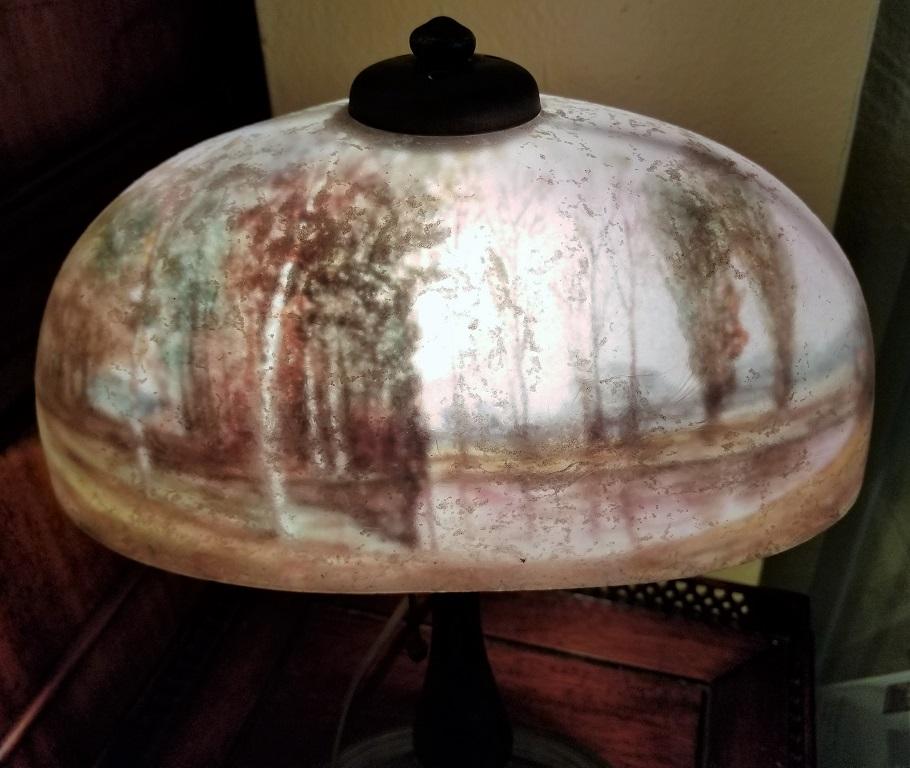 Art Nouveau Handel Boudoir Reverse or Inside Painted Lamp