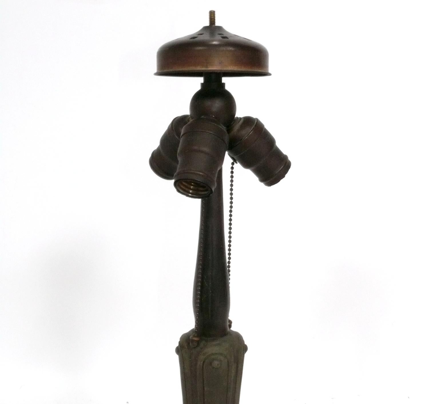 American Handel Bronze Lamp with Mica Shade Arts and Crafts Mission Era For Sale