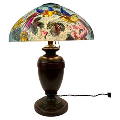 Lampada da tavolo Handel modello 7036 "Uccelli del Paradiso" con paralume e bronzo