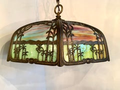 Handel Palm Tree Leaded Stained Glass Dome Light Chandelier