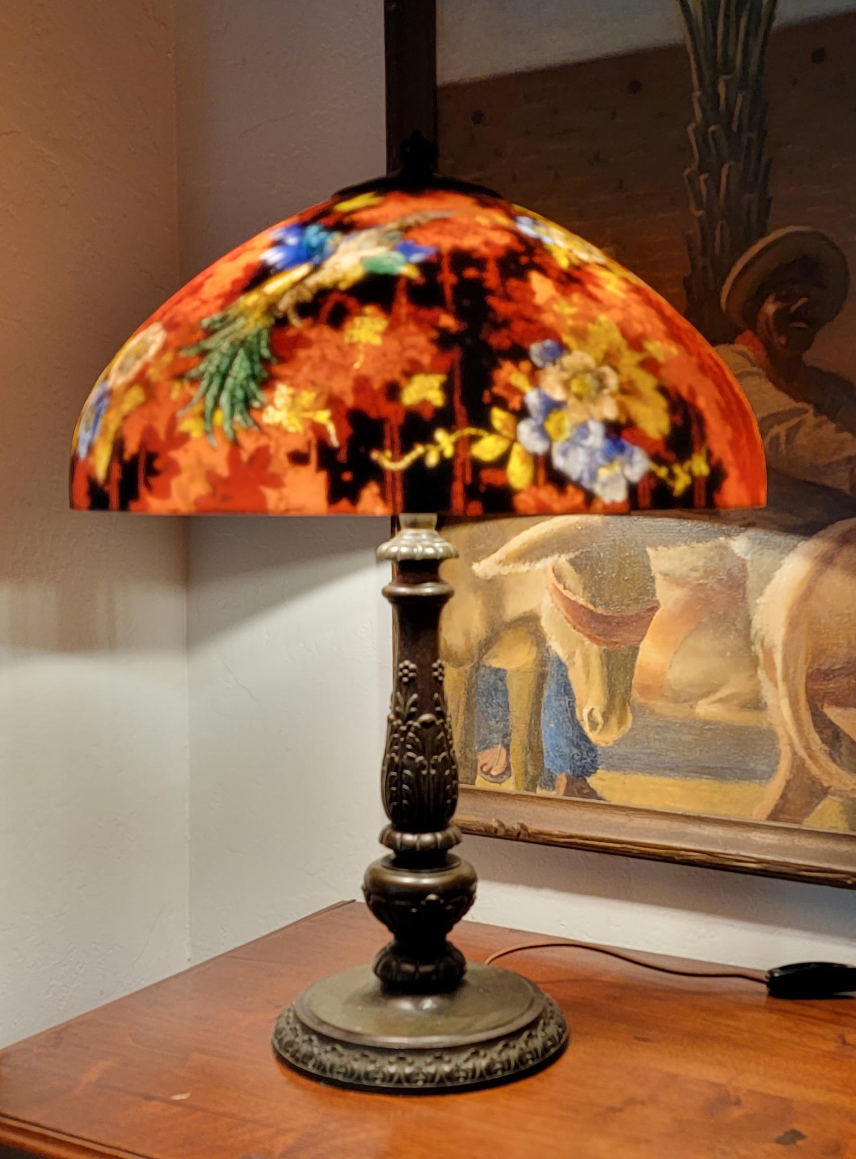 Handel Reverse Painted Bird & Flora Table Lamp  8