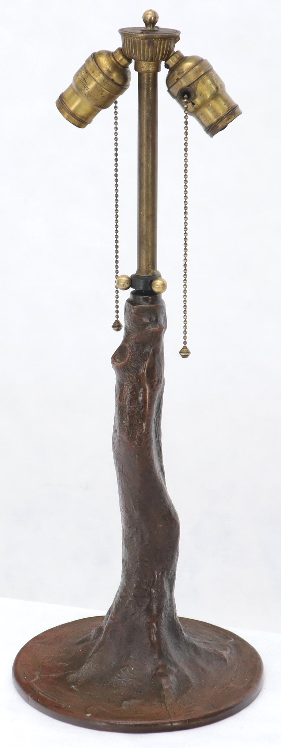 Signed Handel solid bronze tree stem table lamp base, circa 1920s.
