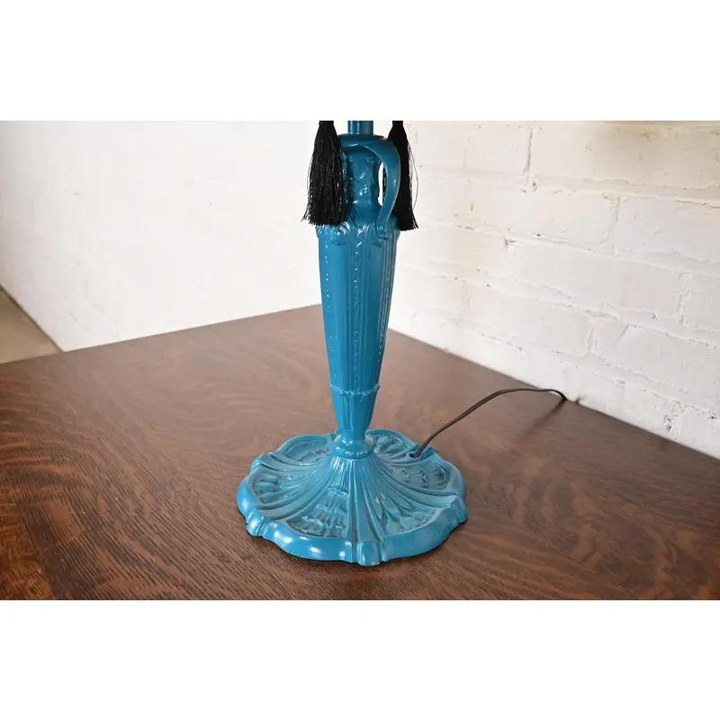Handel Style Antique Art Nouveau Table Lamp With Palm Tree Motif, Circa 1920s For Sale 4
