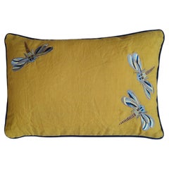Coussin en lin brodé à la main - Libellule