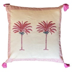 Cuscino ricamato a mano con stampa a blocchi dell'albero delle palme 