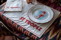 Hand Embroidered St. Tropez Cotton Placemat and Napkin