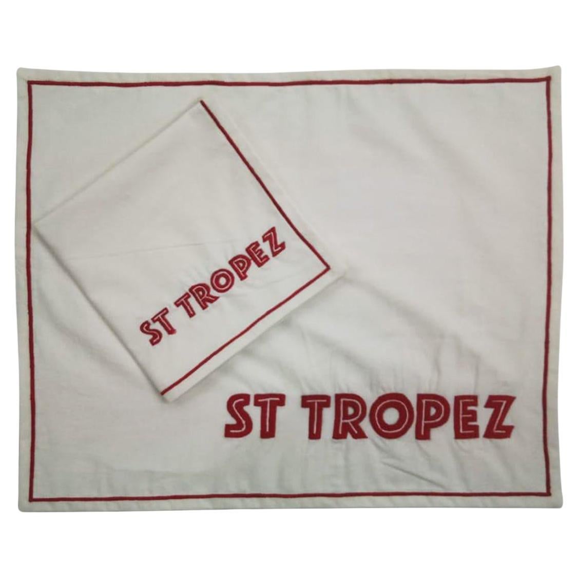 Hand Embroidered St. Tropez Cotton Placemat and Napkin