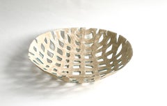 Handmade woven ceramic bowl in white ande light blue