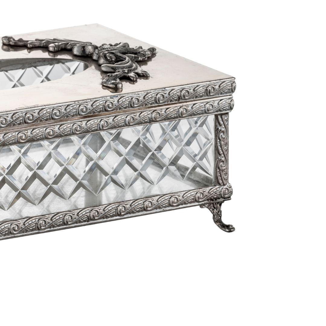 Italian Handgrinded Crystal Brass tissue box  For Sale