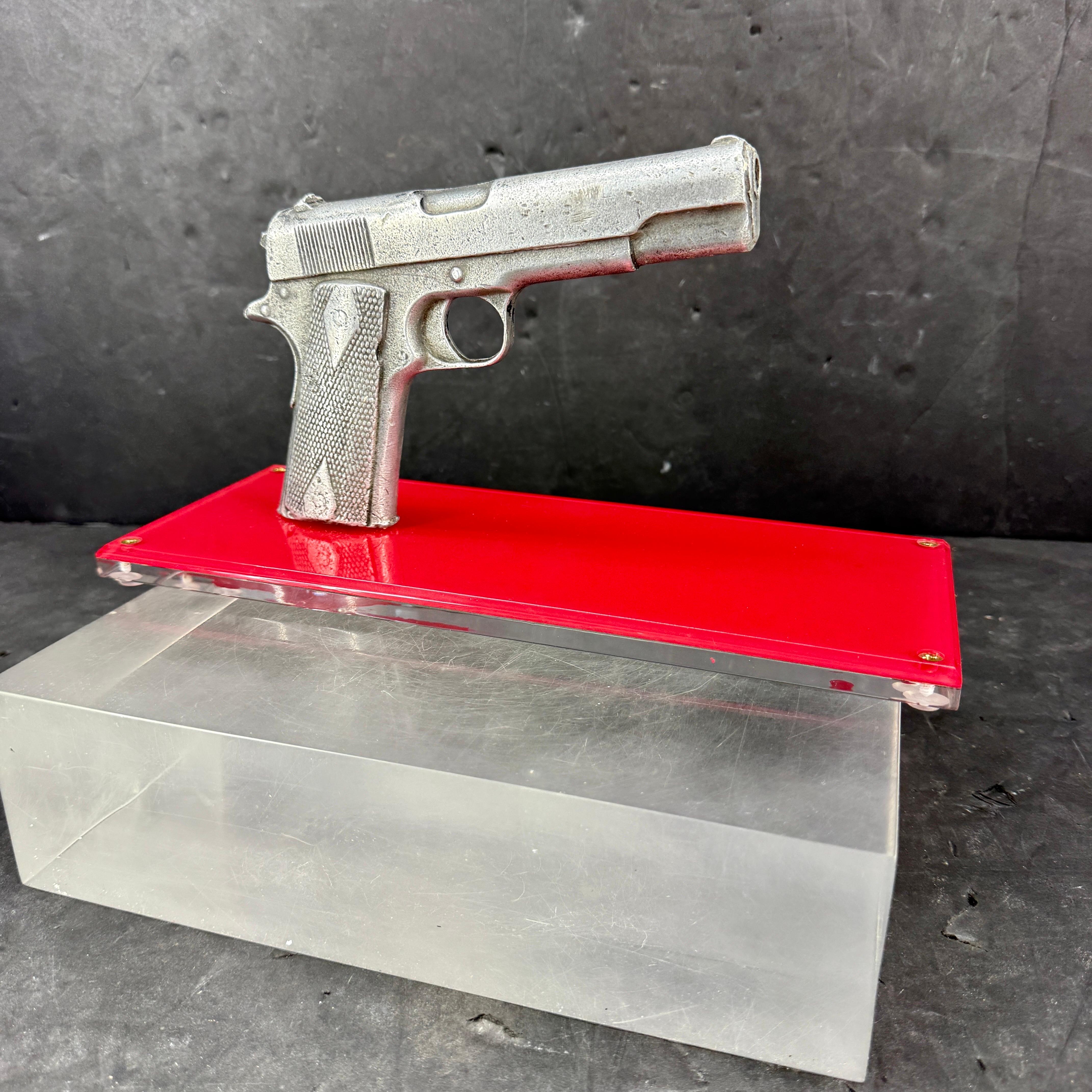 Handgun Sculpture Prop of Colt M1911 on Lucite Base For Sale 6