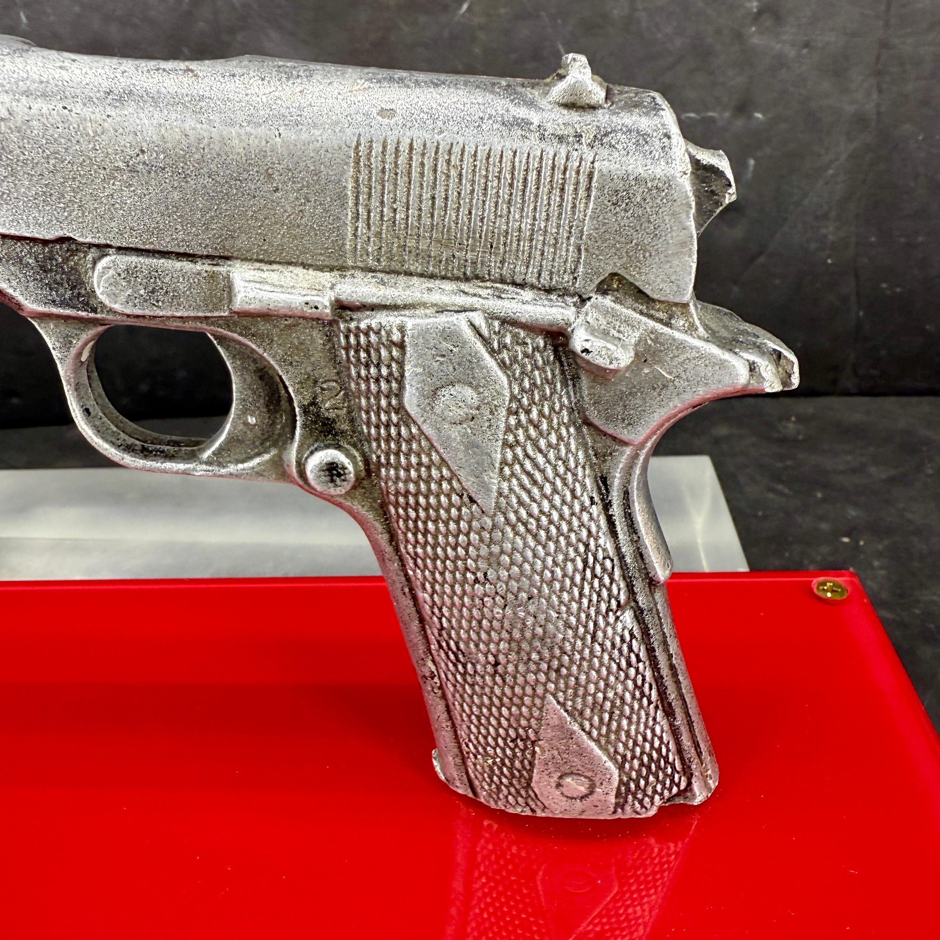 American Handgun Sculpture Prop of Colt M1911 on Lucite Base For Sale