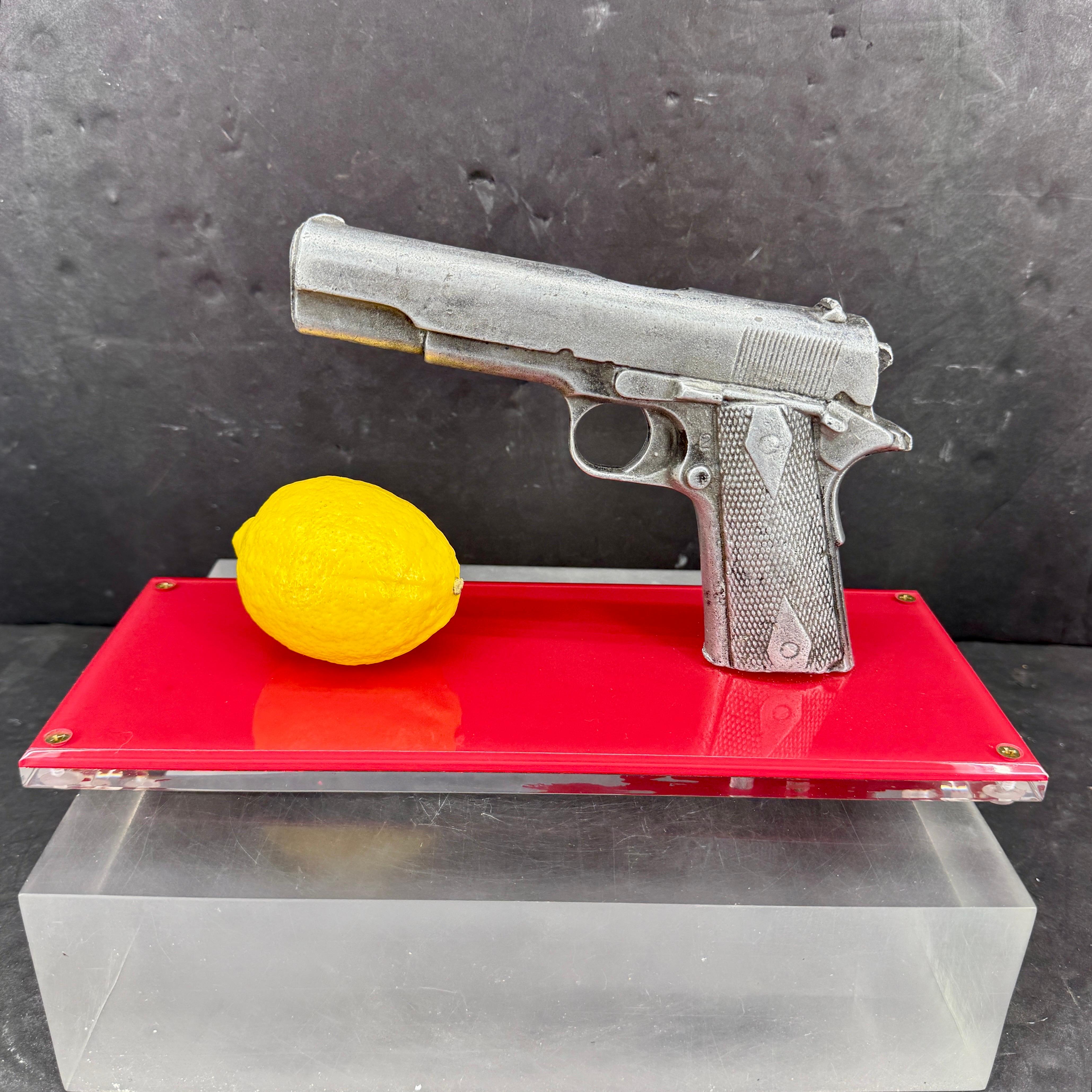 20th Century Handgun Sculpture Prop of Colt M1911 on Lucite Base For Sale