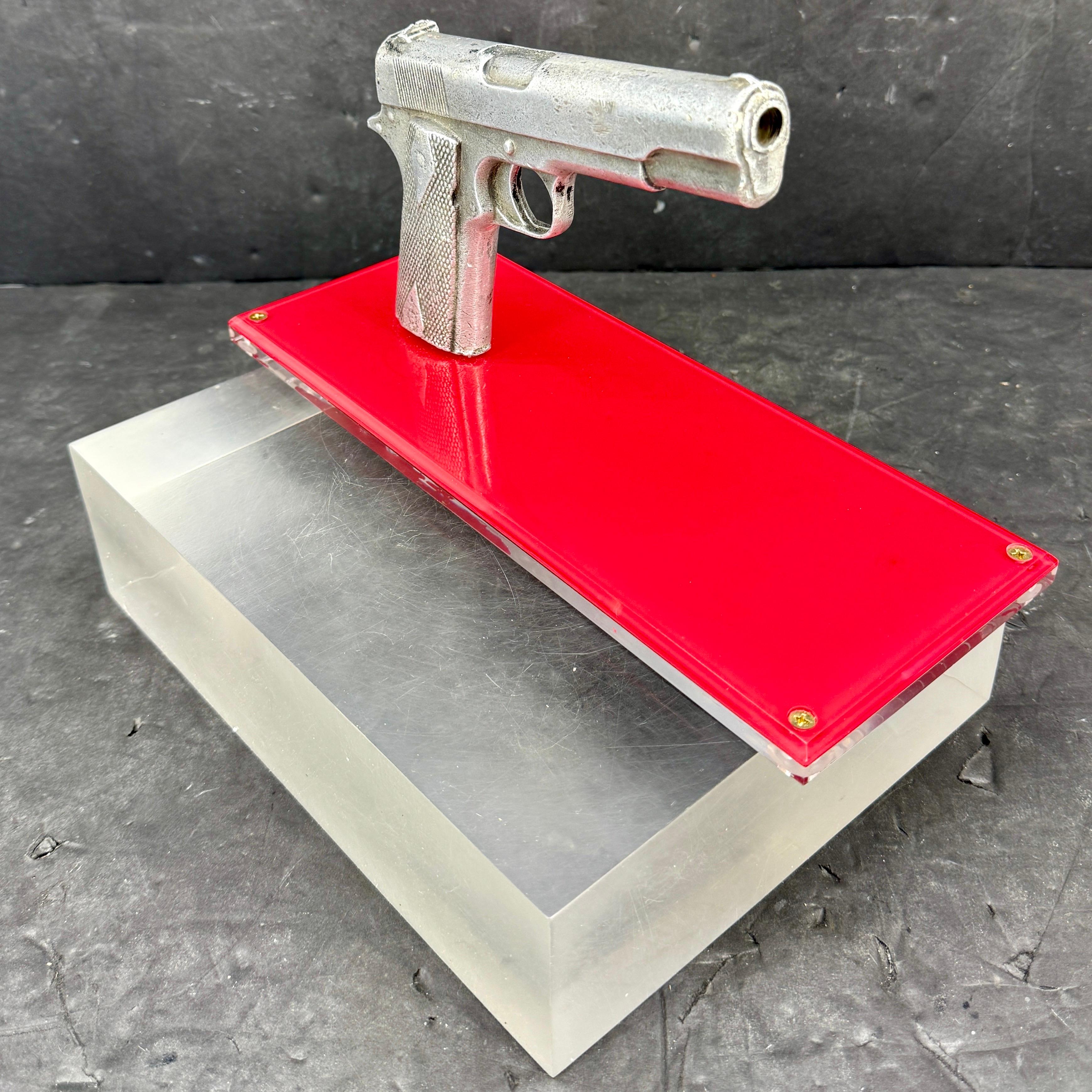 Handgun Sculpture Prop of Colt M1911 on Lucite Base For Sale 1