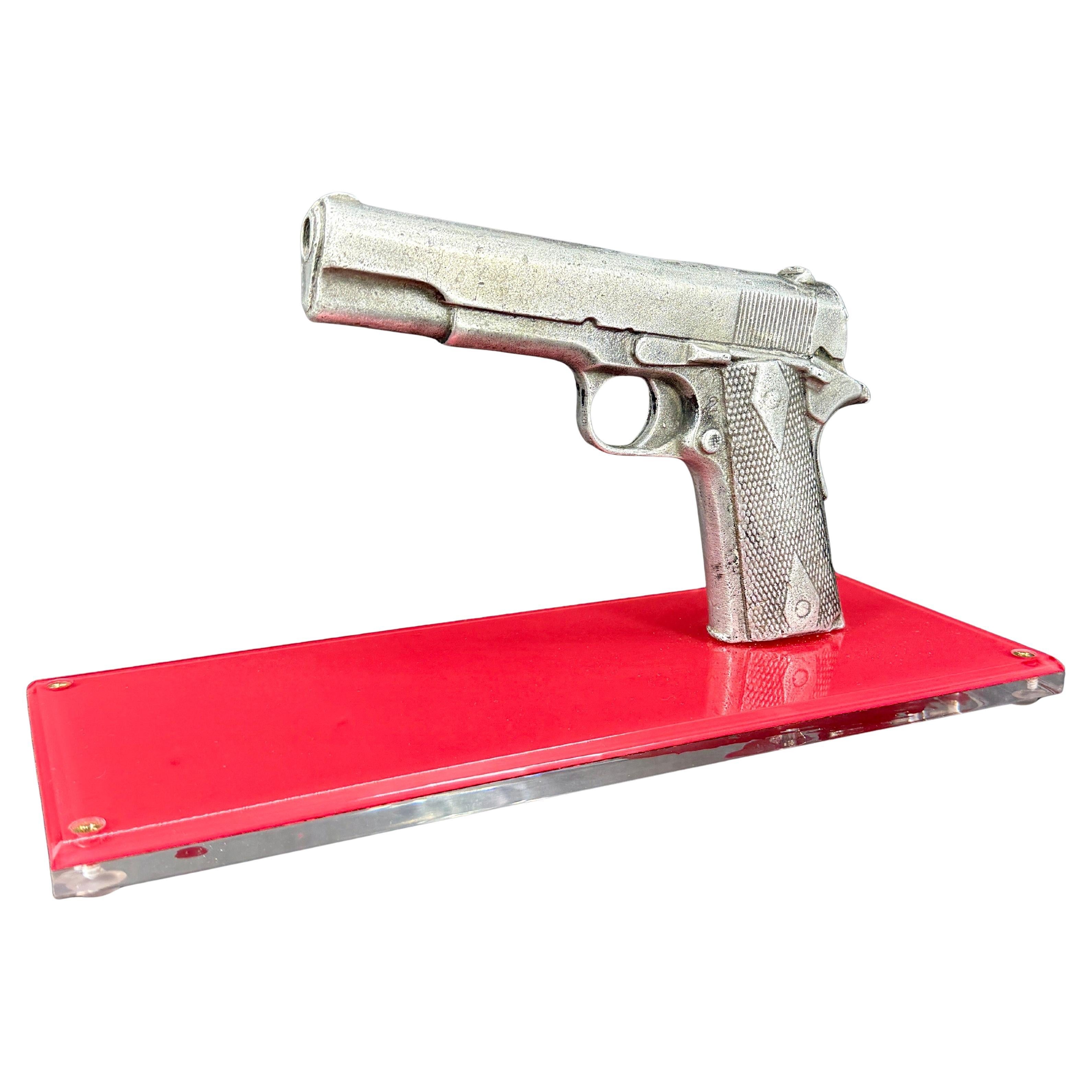 Handgun Sculpture Prop of Colt M1911 on Lucite Base For Sale