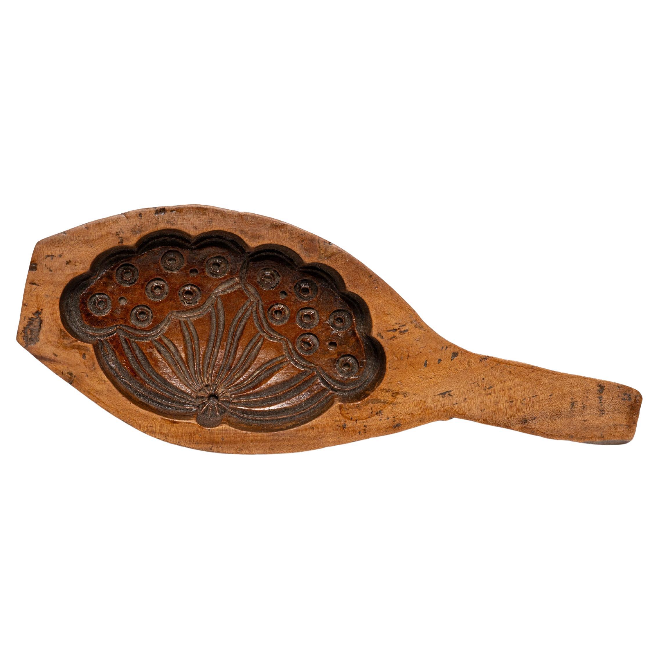 Handheld Chinese Mooncake Mold with Lotus Pods, c. 1900 For Sale