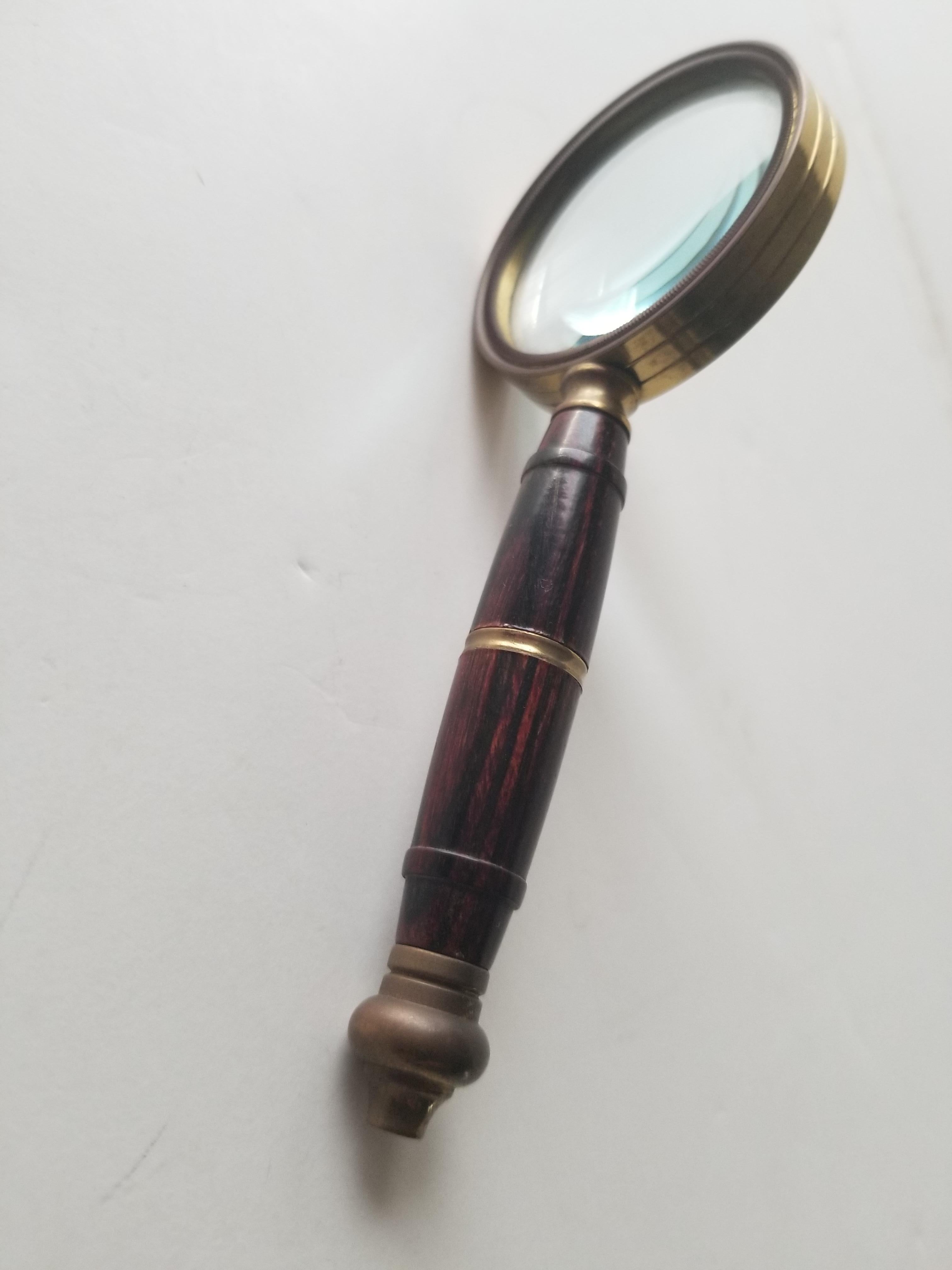 Handheld Petite Magnifying Glass Antique Vintage Sculptural Brass 1