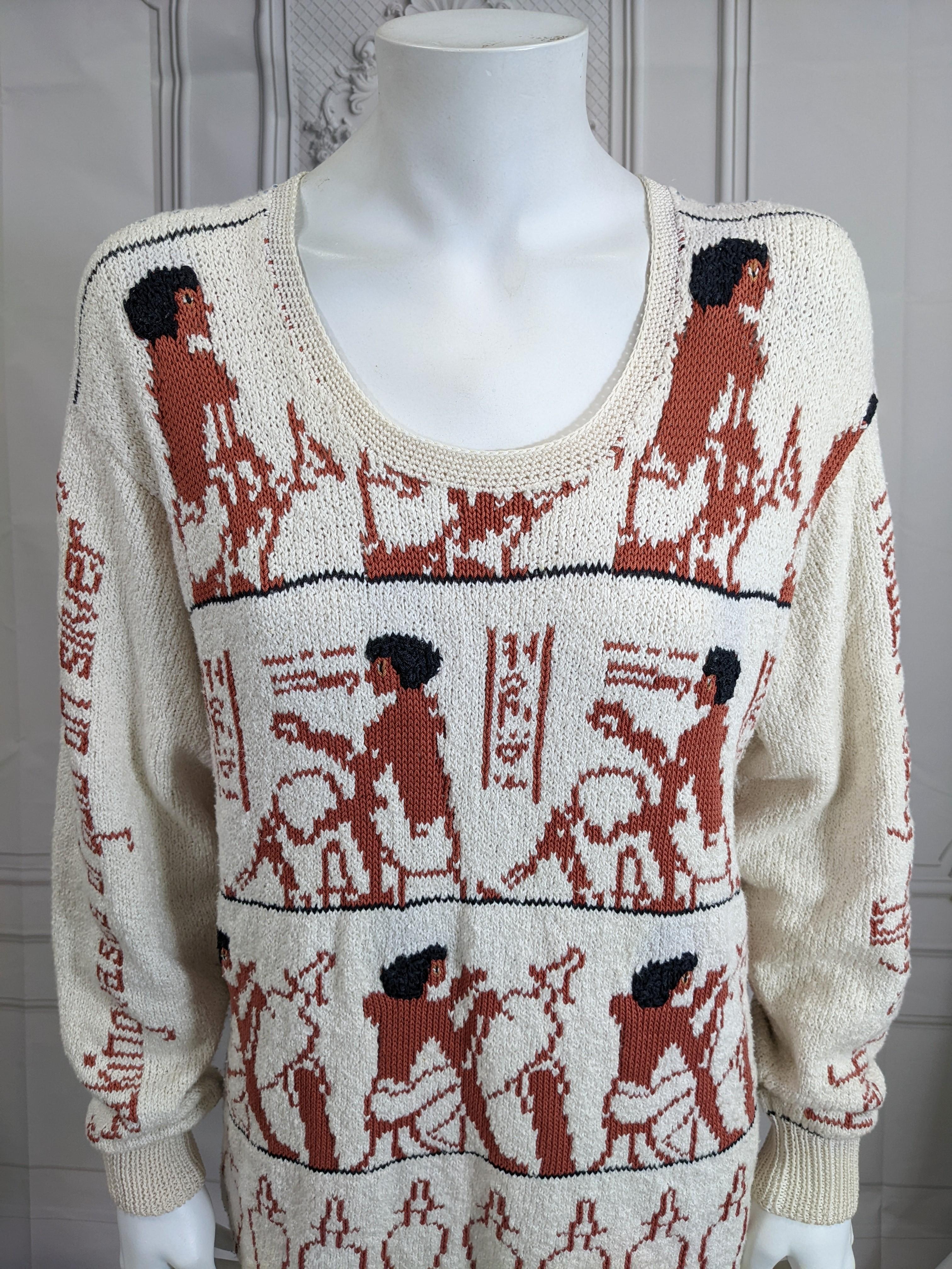 Gris Pull Eygptian sur le thème, tricoté à la main, Dia North of Boston en vente