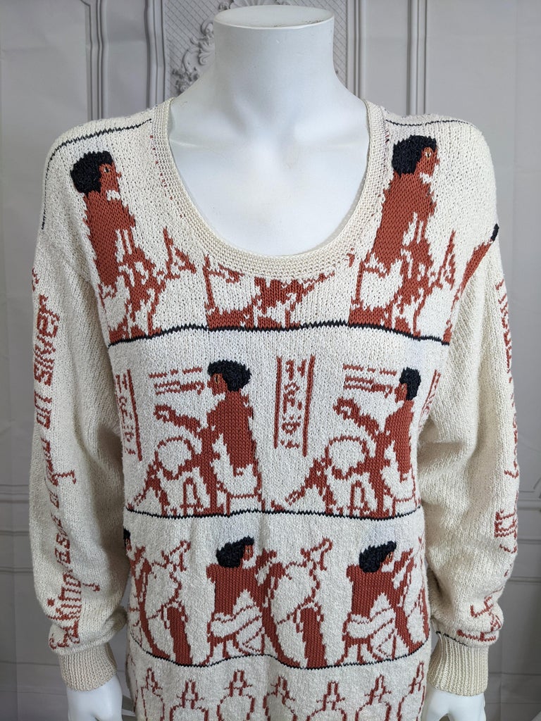 Gray Handknit Eygptian Themed Sweater, Dia North of Boston For Sale