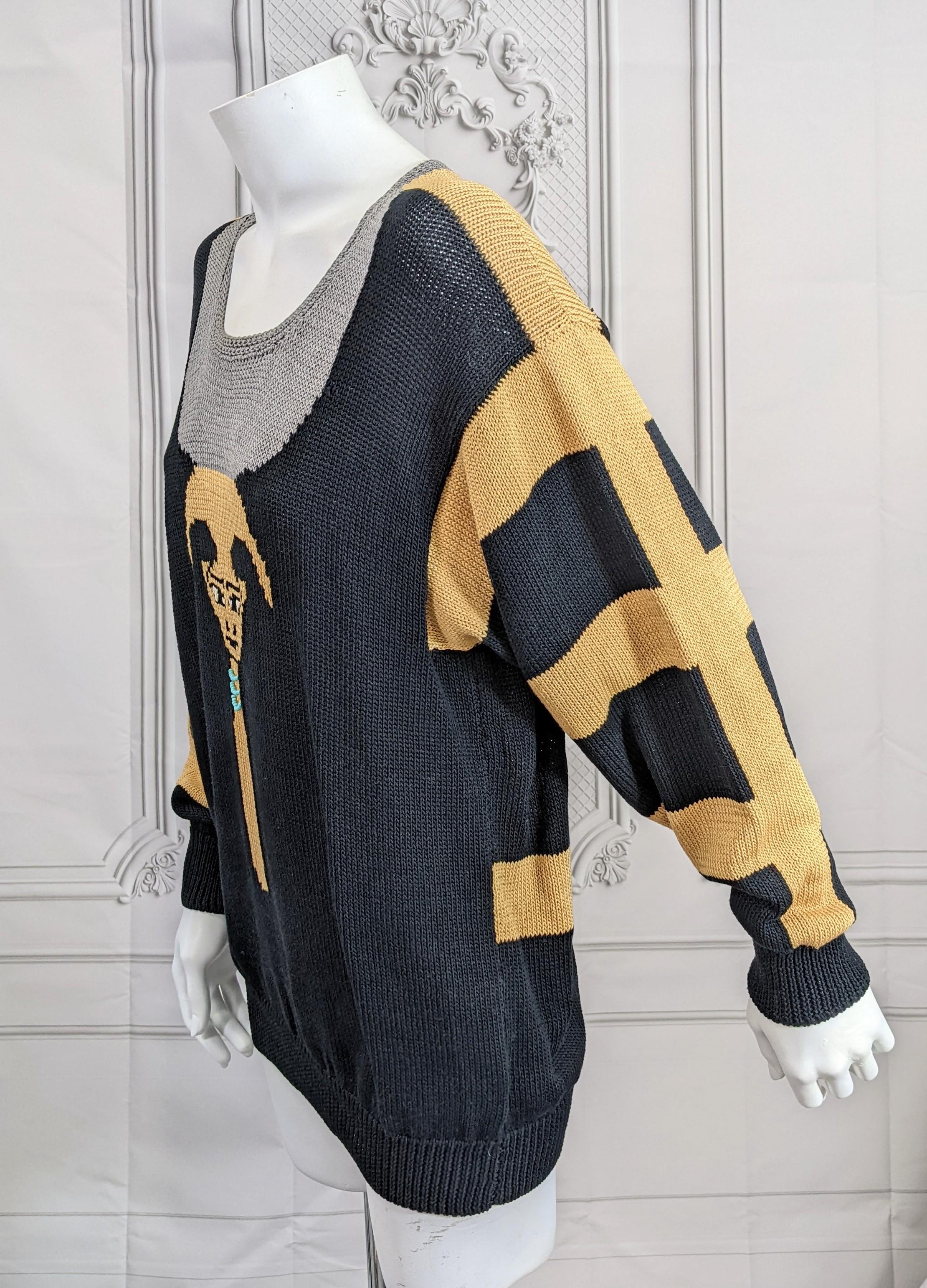 Black Handknit Eygptian Themed Sweater, Dia North of Boston For Sale