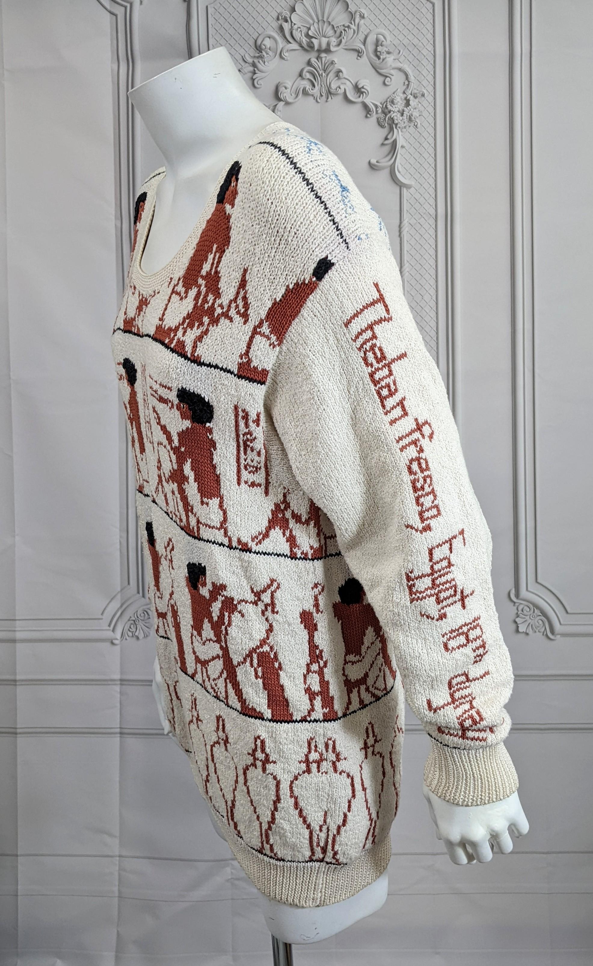 Pull Eygptian sur le thème, tricoté à la main, Dia North of Boston Bon état - En vente à New York, NY