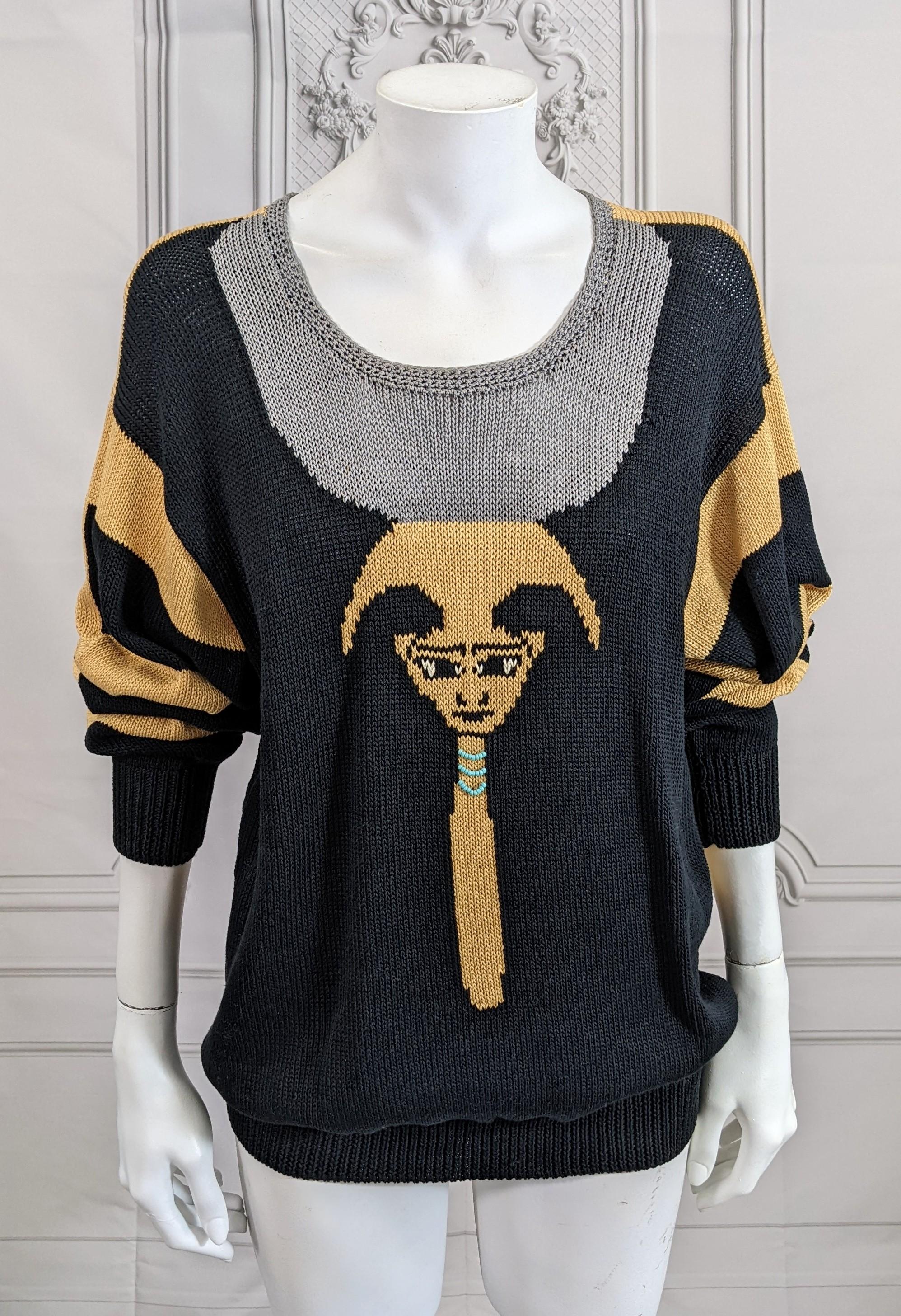 Handknit Eygptian Themed Sweater, Dia North of Boston In Excellent Condition For Sale In New York, NY
