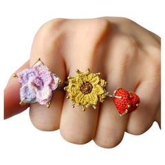Hand Stricken Sonnenblume Frühling Blume Silber Ring