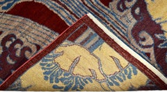 Handknotted Art Nouveau Wool Persian Rug in Burgundy, Blue, and Gold, 3' x 5'
