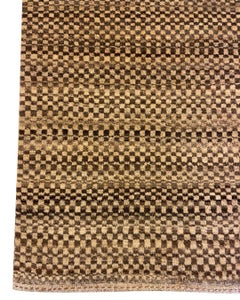 Hand-knotted Brown and Cream Checkered Architectural Wool Rug, 3' x 4'