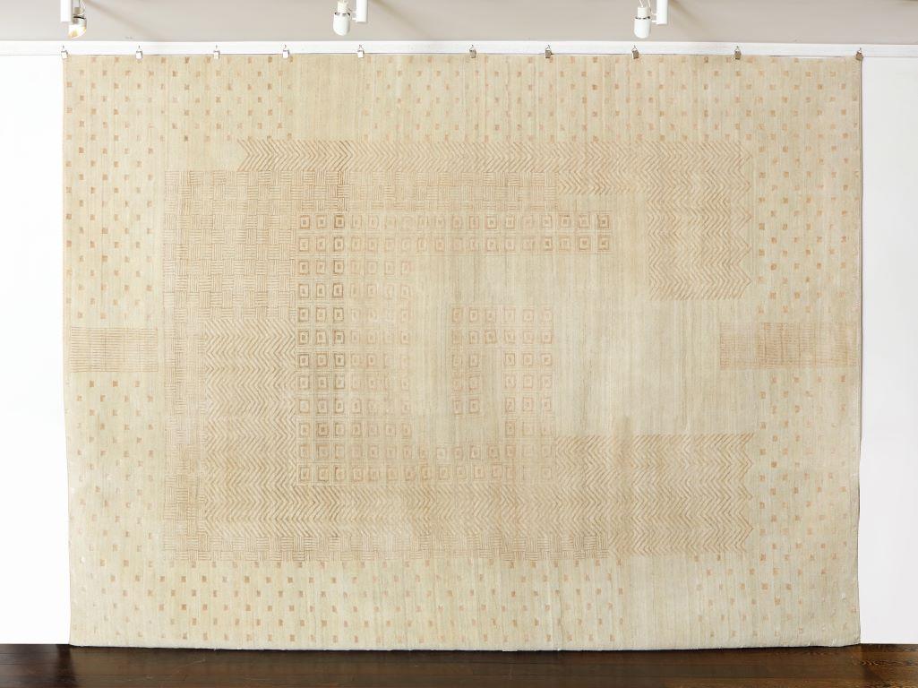Tapis persan en laine et soie crème noué à la main avec motif Art Déco, 9' x 12' en vente 5