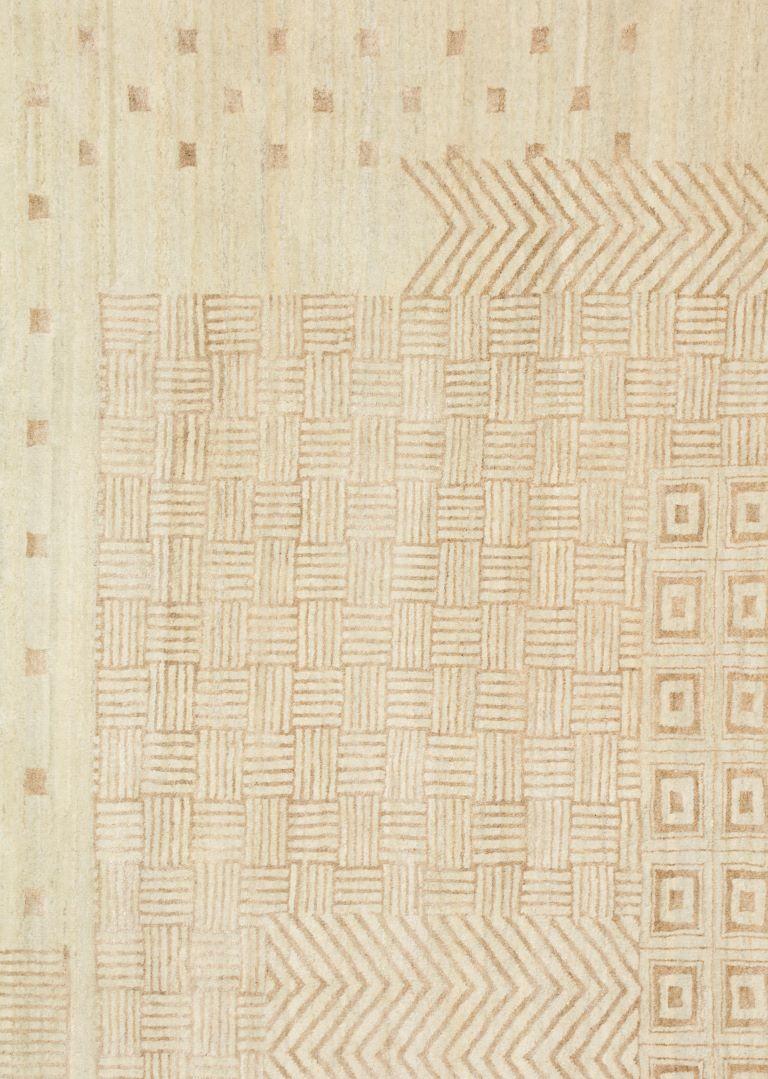 Art déco Tapis persan en laine et soie crème noué à la main avec motif Art Déco, 9' x 12' en vente