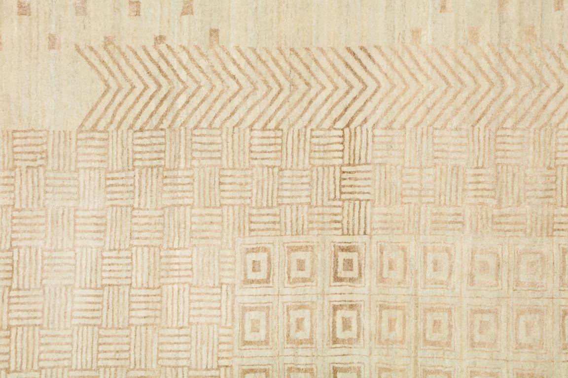 Perse Tapis persan en laine et soie crème noué à la main avec motif Art Déco, 9' x 12' en vente