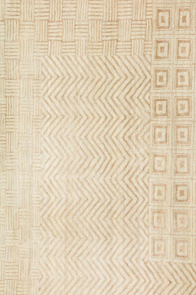 Tapis persan en laine et soie crème noué à la main avec motif Art Déco, 9' x 12' Neuf - En vente à New York, NY