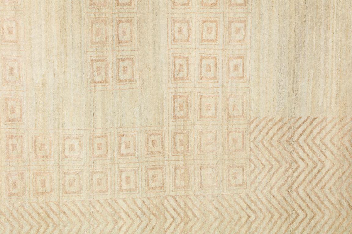 Laine Tapis persan en laine et soie crème noué à la main avec motif Art Déco, 9' x 12' en vente