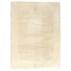 Tapis persan en laine et soie crème noué à la main avec motif Art Déco, 9' x 12'