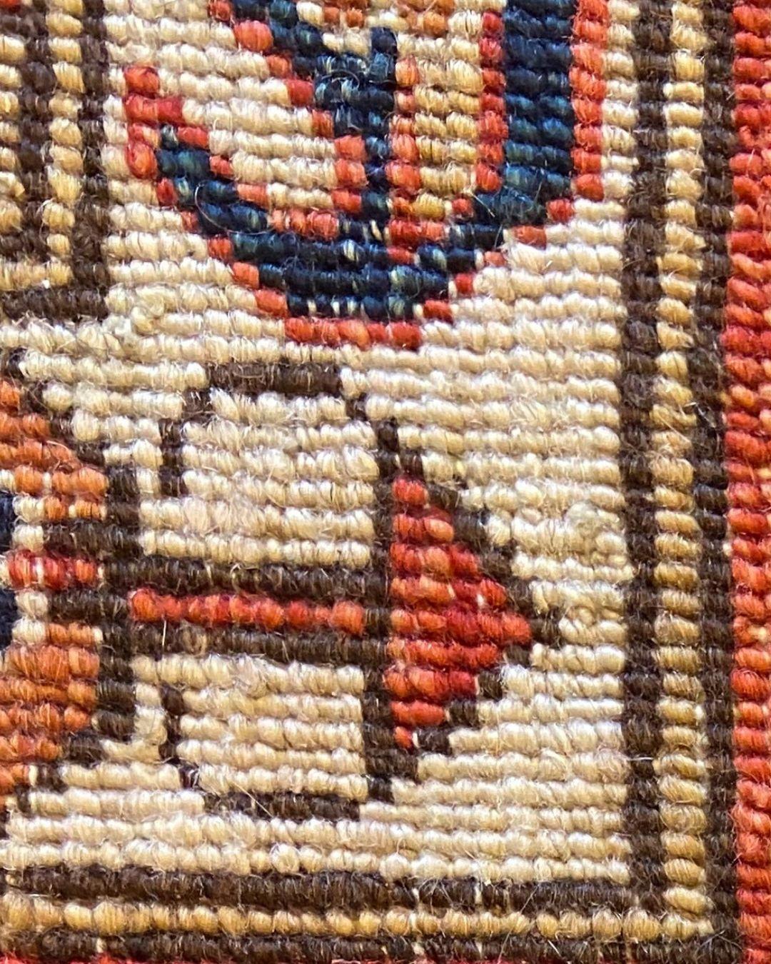 Handknotted Geometric Wool Rug with Tribal Medallions in Red, Blue, Gold 4' x 6' im Angebot 3