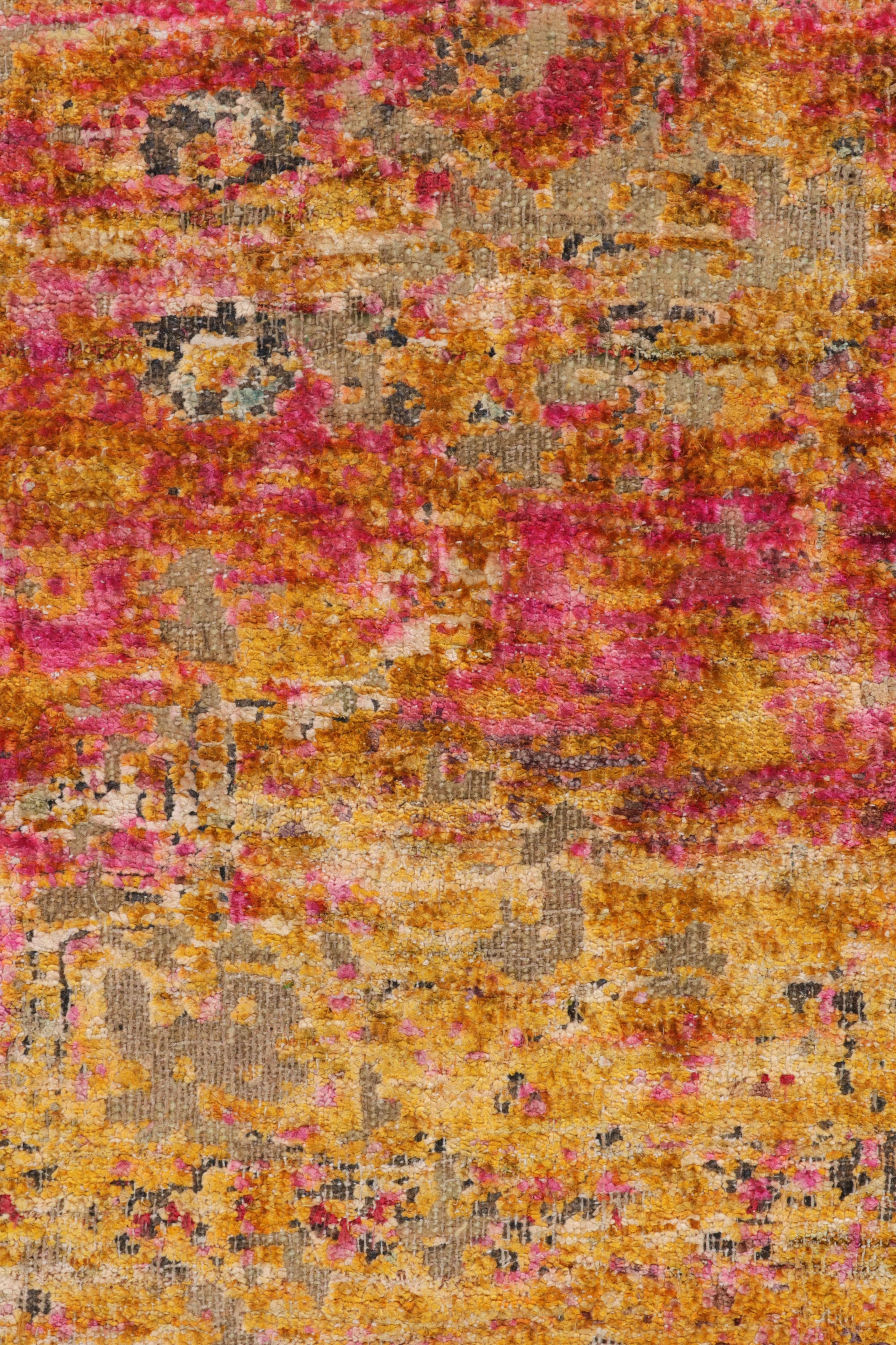 Rug & Kilim's Handknotted Modern Abstract Rug in Pink, Gold and Brown In New Condition For Sale In Long Island City, NY