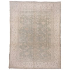 Hand Knotted Oushak Style Carpet, Sage Green Field