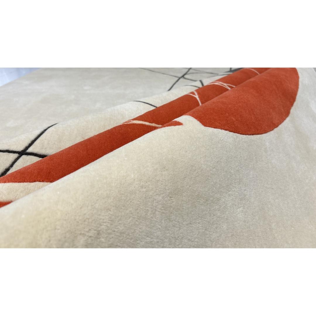 Tapis noué à la main d'après László Moholy-Nagy. Cercle rouge et lignes noires, crème en vente 6