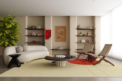 Tappeto annodato a mano di László Moholy-Nagy. Cerchio rosso e linee nere, crema