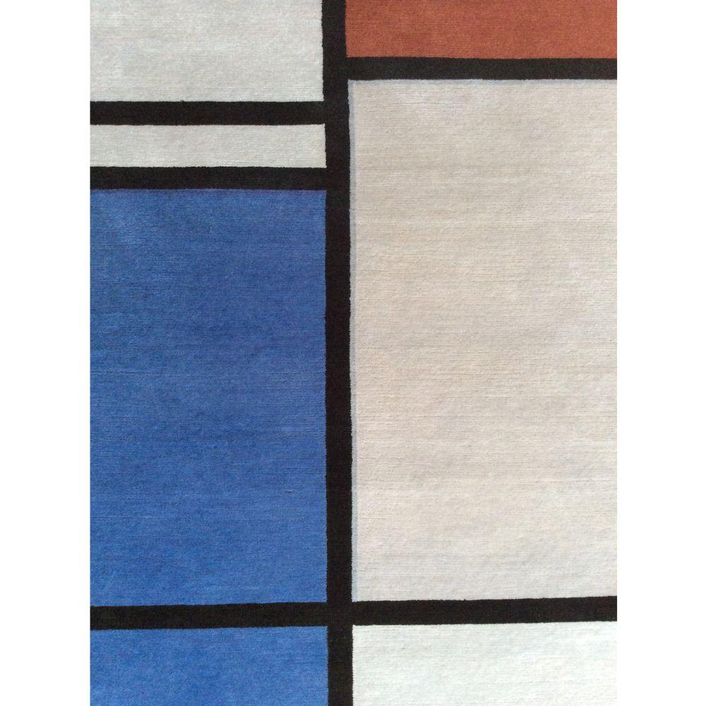 De Stijl Handknotted Rug, “Comp. w. Red, Blue, Black, Yellow & Gray