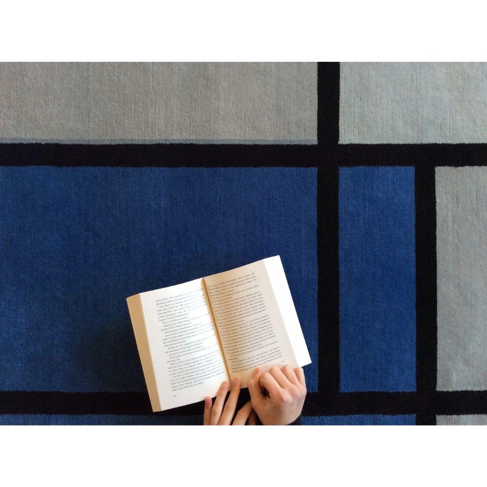 Hand-Knotted Handknotted Rug, “Composition Red, Blue, Black, Yellow Gray