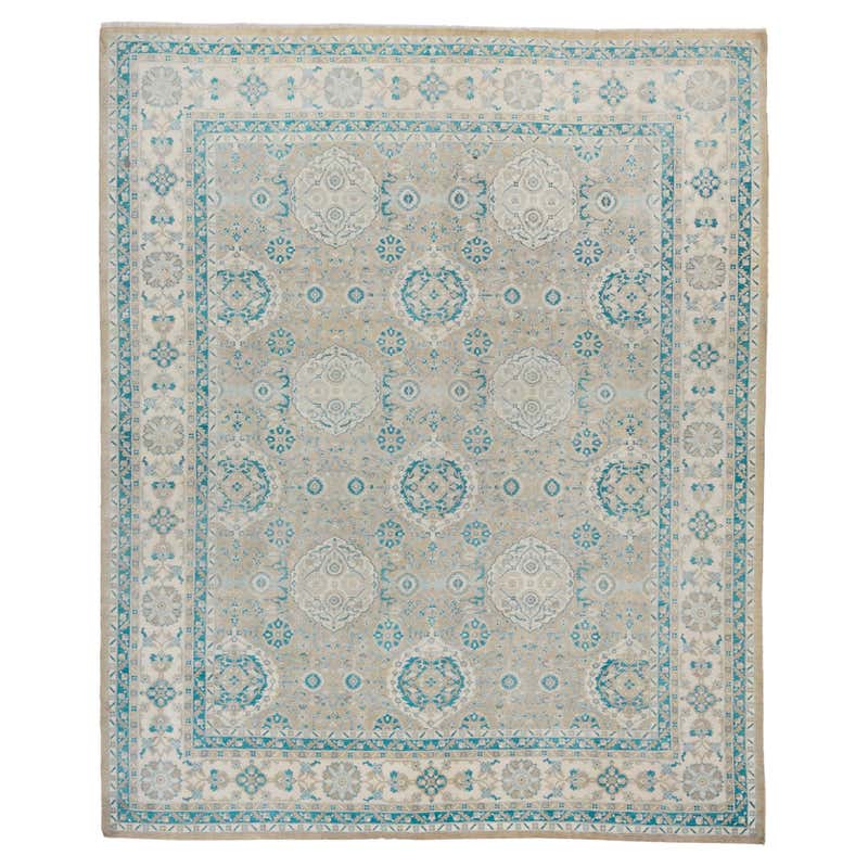 Beige Moroccan Style Wool Rug Handmade With Allover Design For Sale at ...