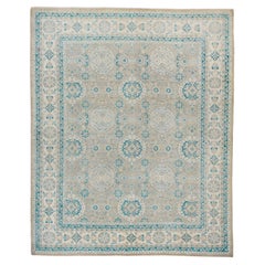 Handknotted Sivas Design Area Rug, Allover Beige Field, Ivory Borders