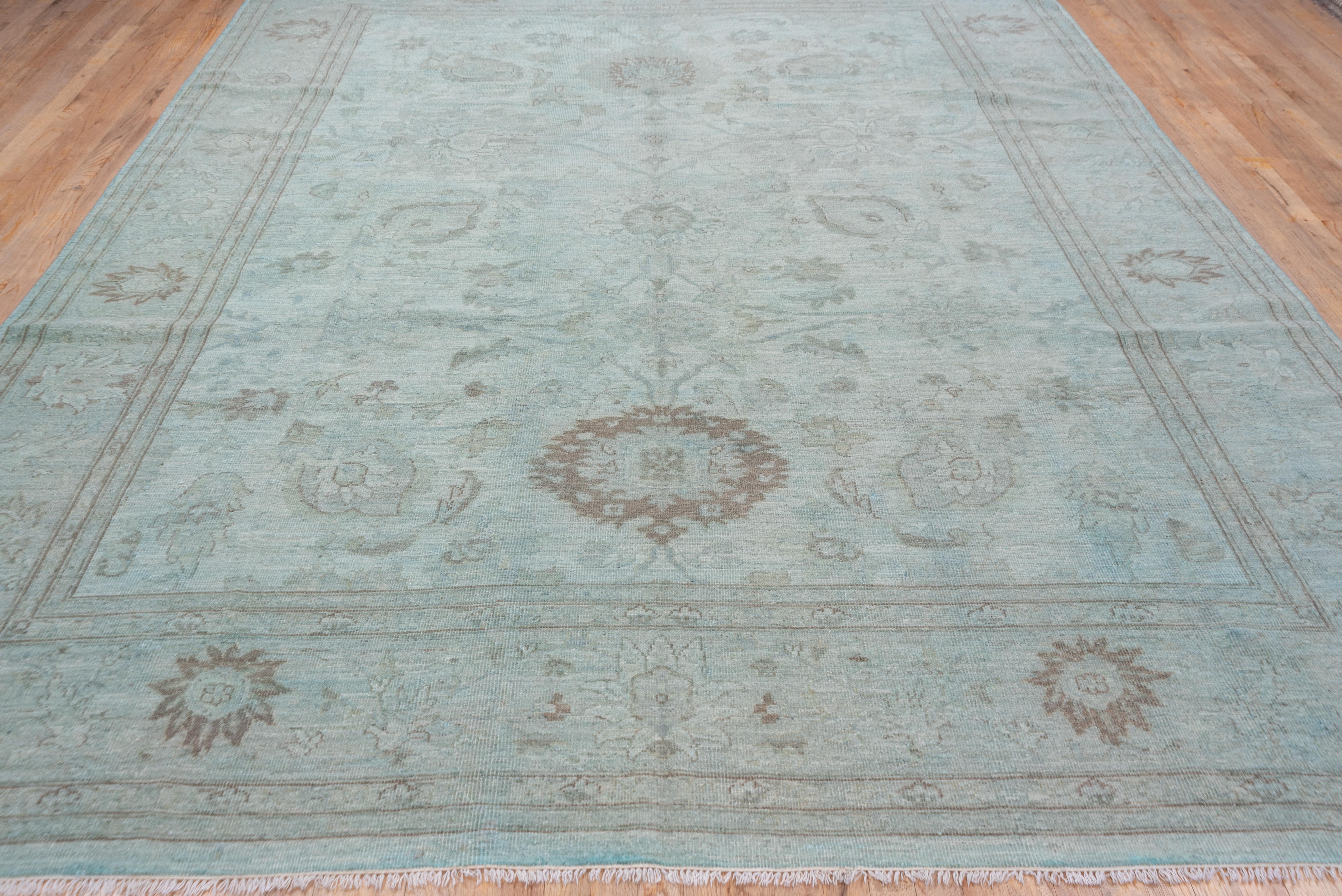 Tabriz Handknotted Turquoise Overdyed Rug with a Large Scale Motifs, Pakistan Woven For Sale