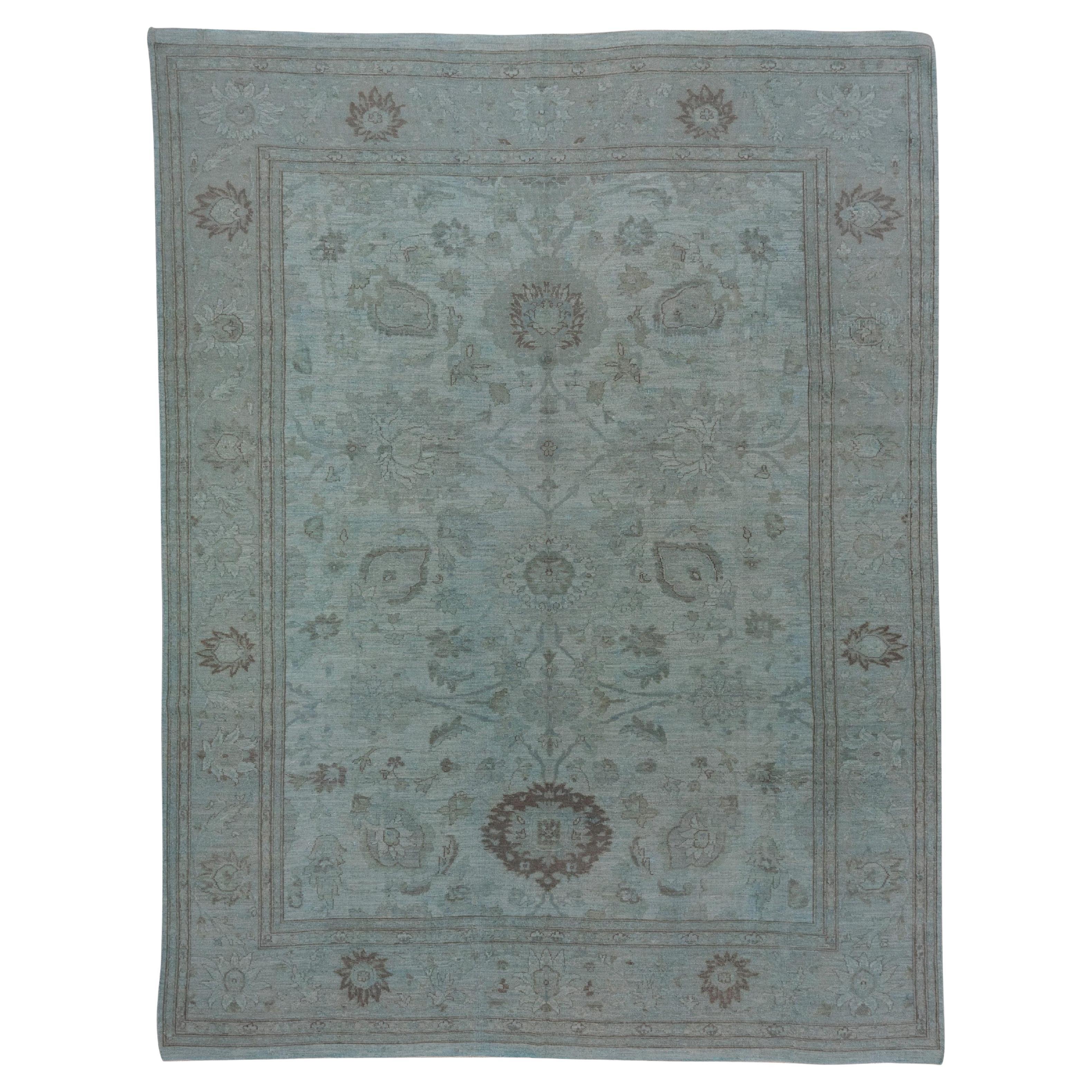 Handknotted Turquoise Overdyed Rug with a Large Scale Motifs, Pakistan Woven For Sale