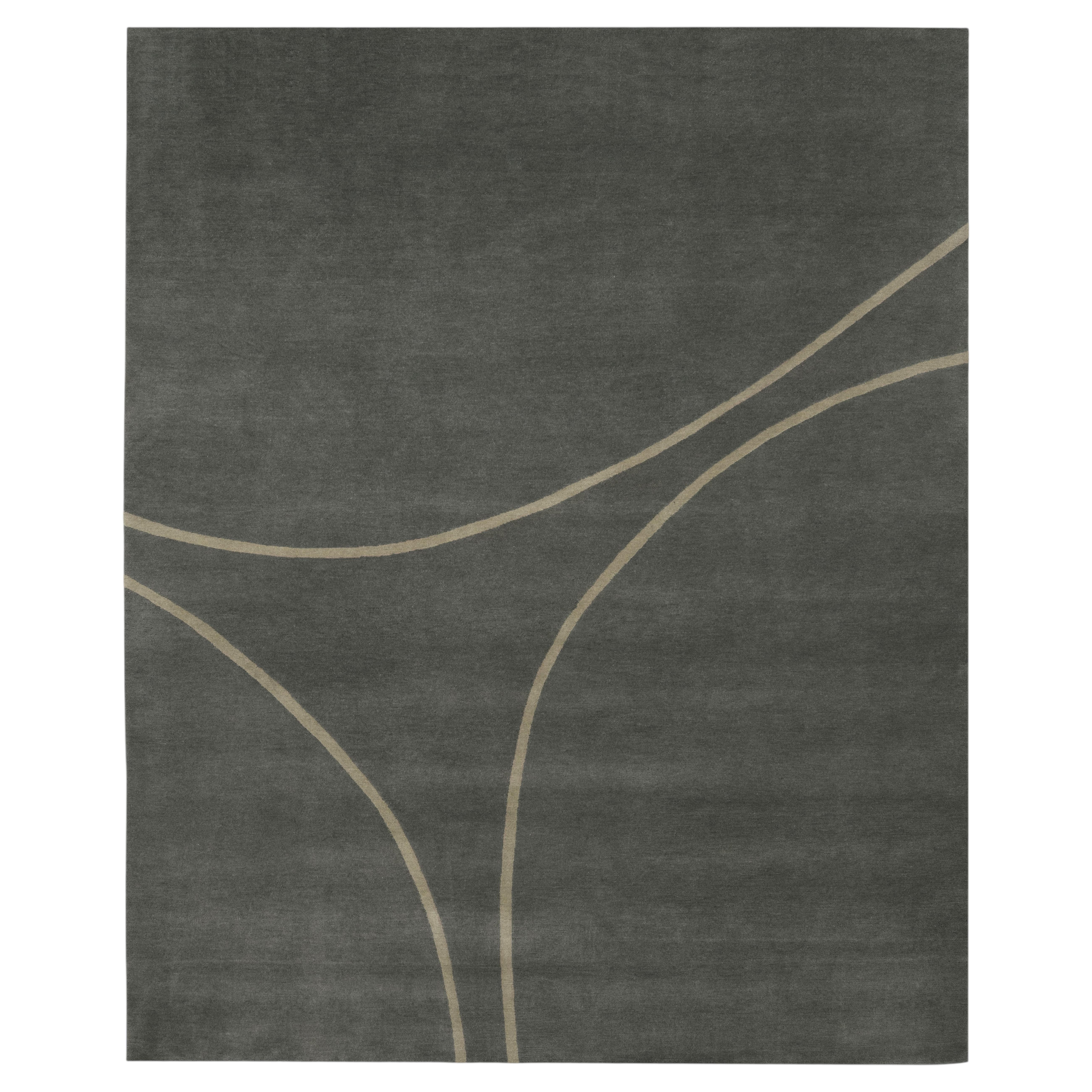 Handknotted Wool Rug Eloo MG by Kristiina Lassus, Grey-Green, Nepal For Sale