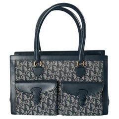 Borsa con manico in canevas monogram e pelle navy Christian Dior (numerata)